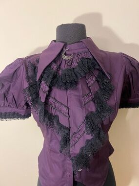 Dark in Love Purple Gothic Button Up Top